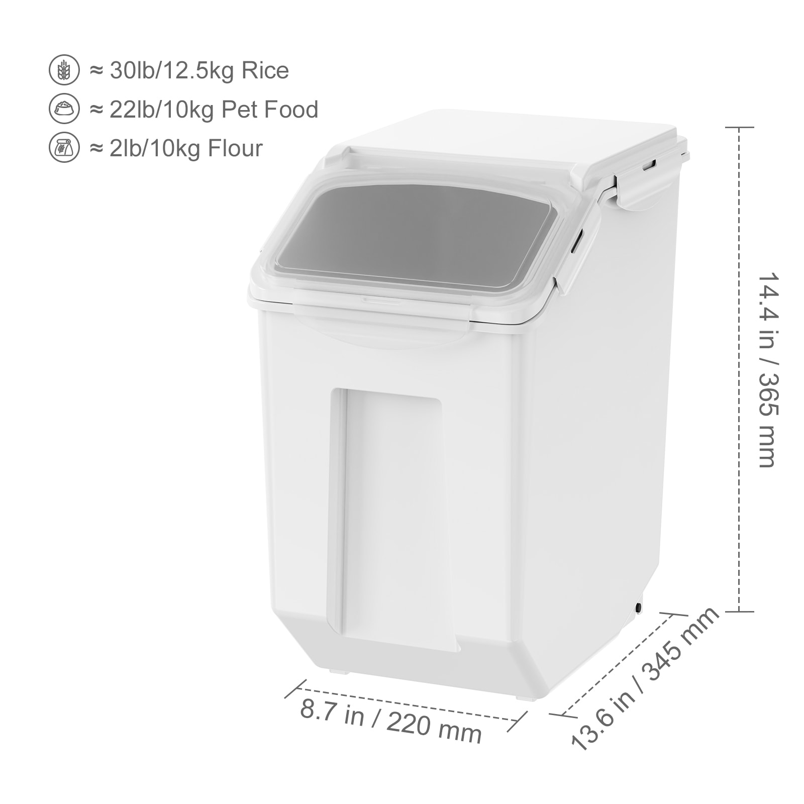 Airtight Kitchen Ingredient Storage Bin With Measuring Cups Set_voghion.com